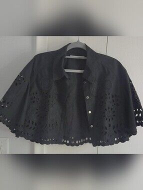 Kalieddie Black Cotton Eyelet Cropped Shirt Jacket M